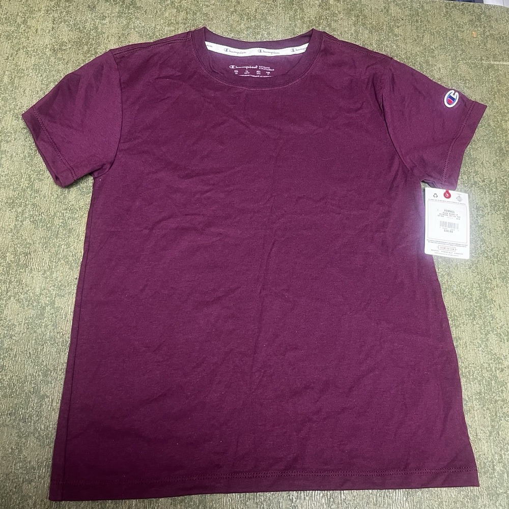 Champion T Shirt Womens XS Dark Berry Crewโ Neck Short Sleeve Cotton Plain
